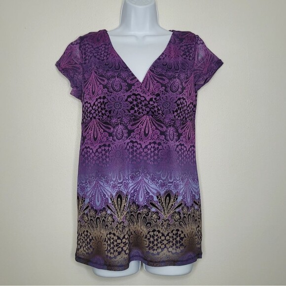 Vintage y2k purple brown ombre fairy abstract print top size medium - Picture 1 of 5